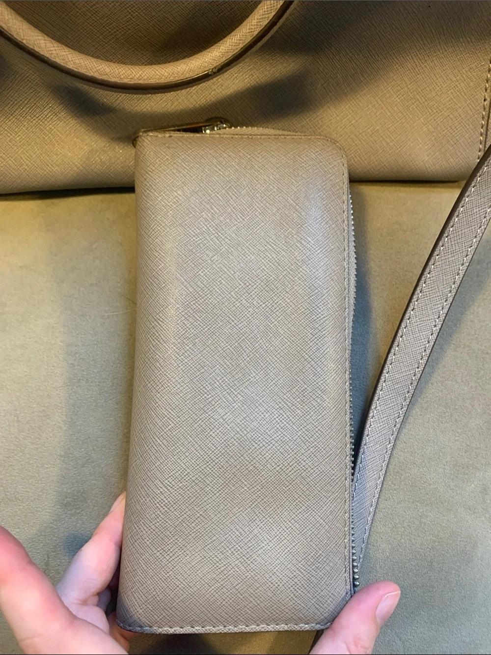 Michael Kors Light Gray Saffiano Leather Bag with Matching Wallet
